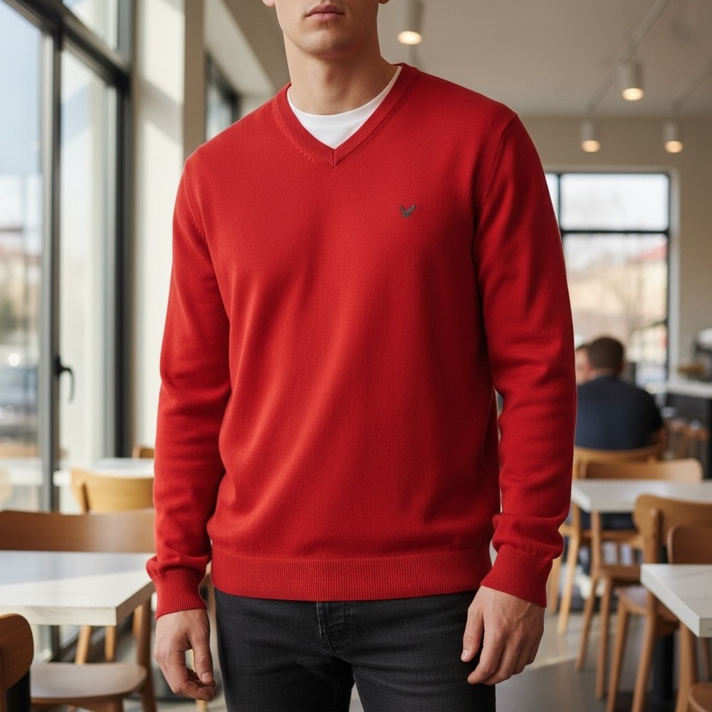 American Eagle Outfitters Mens Red 100% Cotton Long Sleeve Classic Fit Sweater L